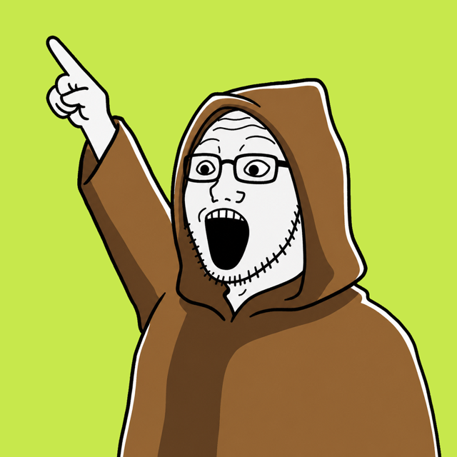 The Criers: two soyjaks pointing, brown monk hoods