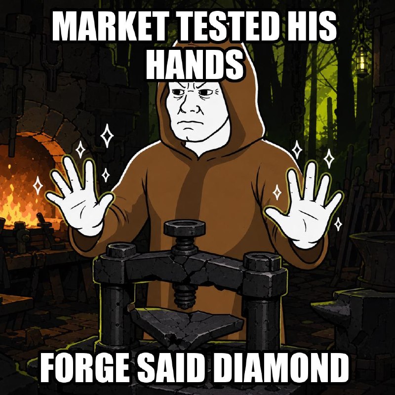 Meme: a brother holds sparkling hands over the forge. Caption: market tested his hands, forge said diamond