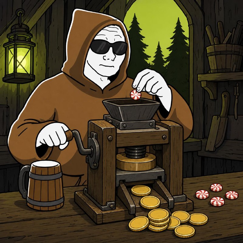 Template: a brother mints coins with a hand press, no caption