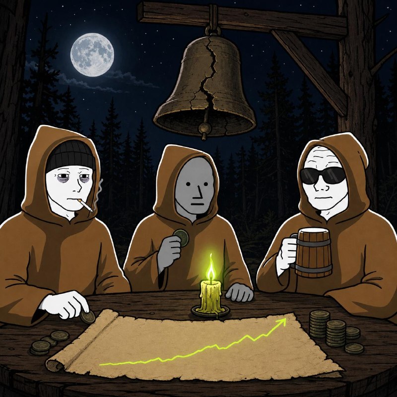Template: brothers around a candle-lit chart scroll at night, no caption